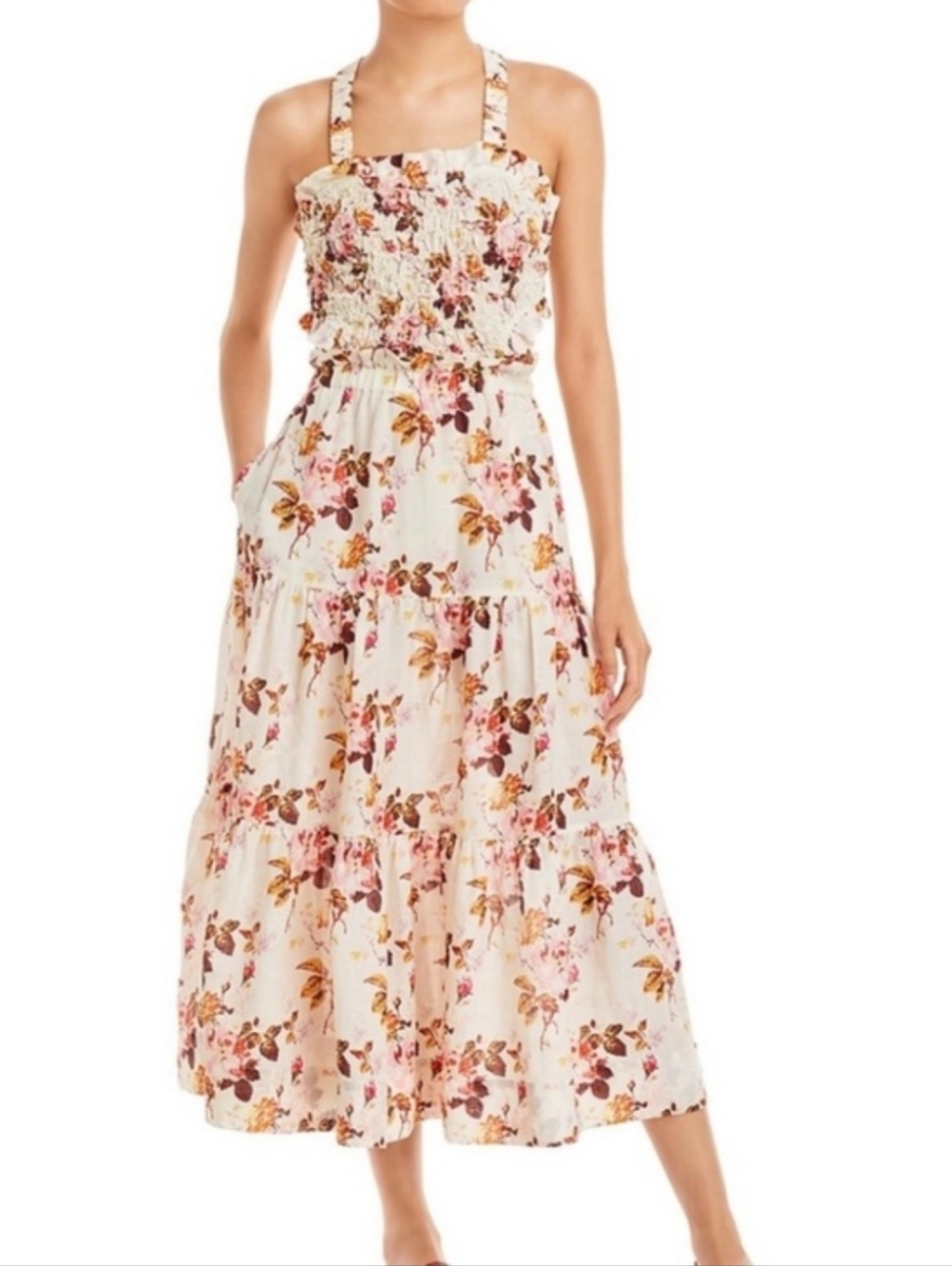 Sea Ny Floral Smoked Apron Dress Size M